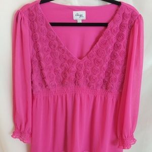 Beige by eci pink long sleeve chiffion shirt sz L